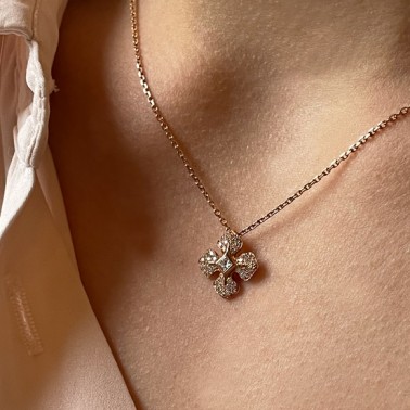 Pendentif Melle Lisa Chaîne or rose avec son pendentif or et diamants-Ohdislemoi-Joaillerie