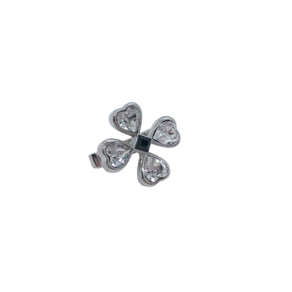 Mini attachante Trèfle à 4 feuilles d'Ohdislemoi, en argent rhodié, pierres blanc et noir